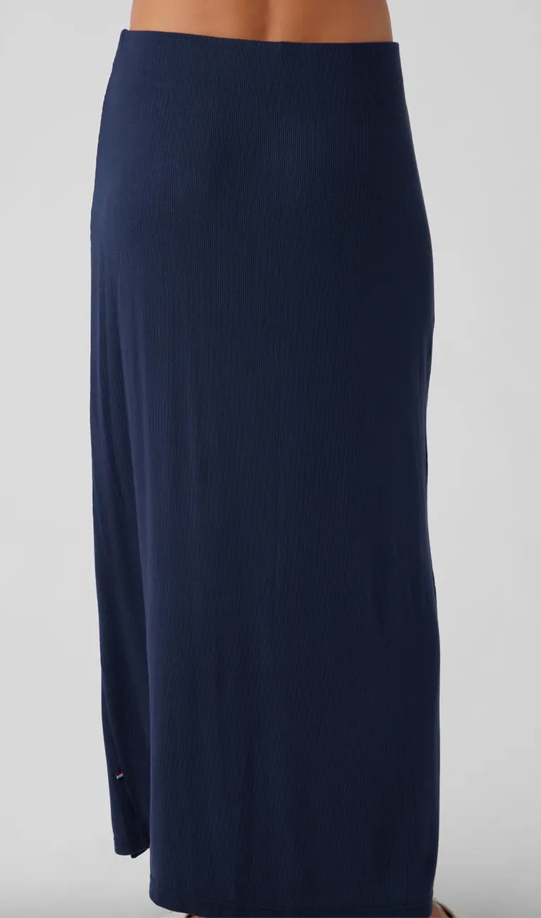Sol Angeles Rib Slit Skirt in Indigo