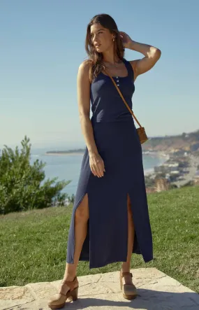 Sol Angeles Rib Slit Skirt in Indigo