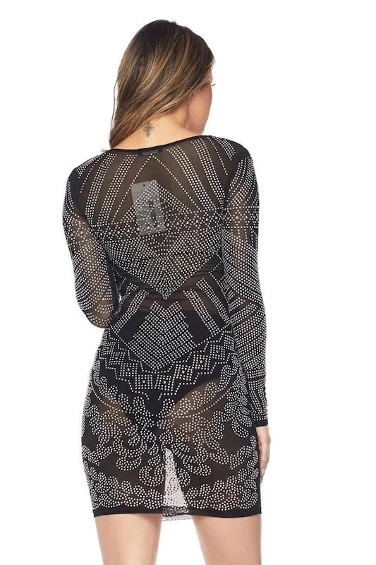 Sparkling Scoop Long Sleeve Dress with Rhinestones