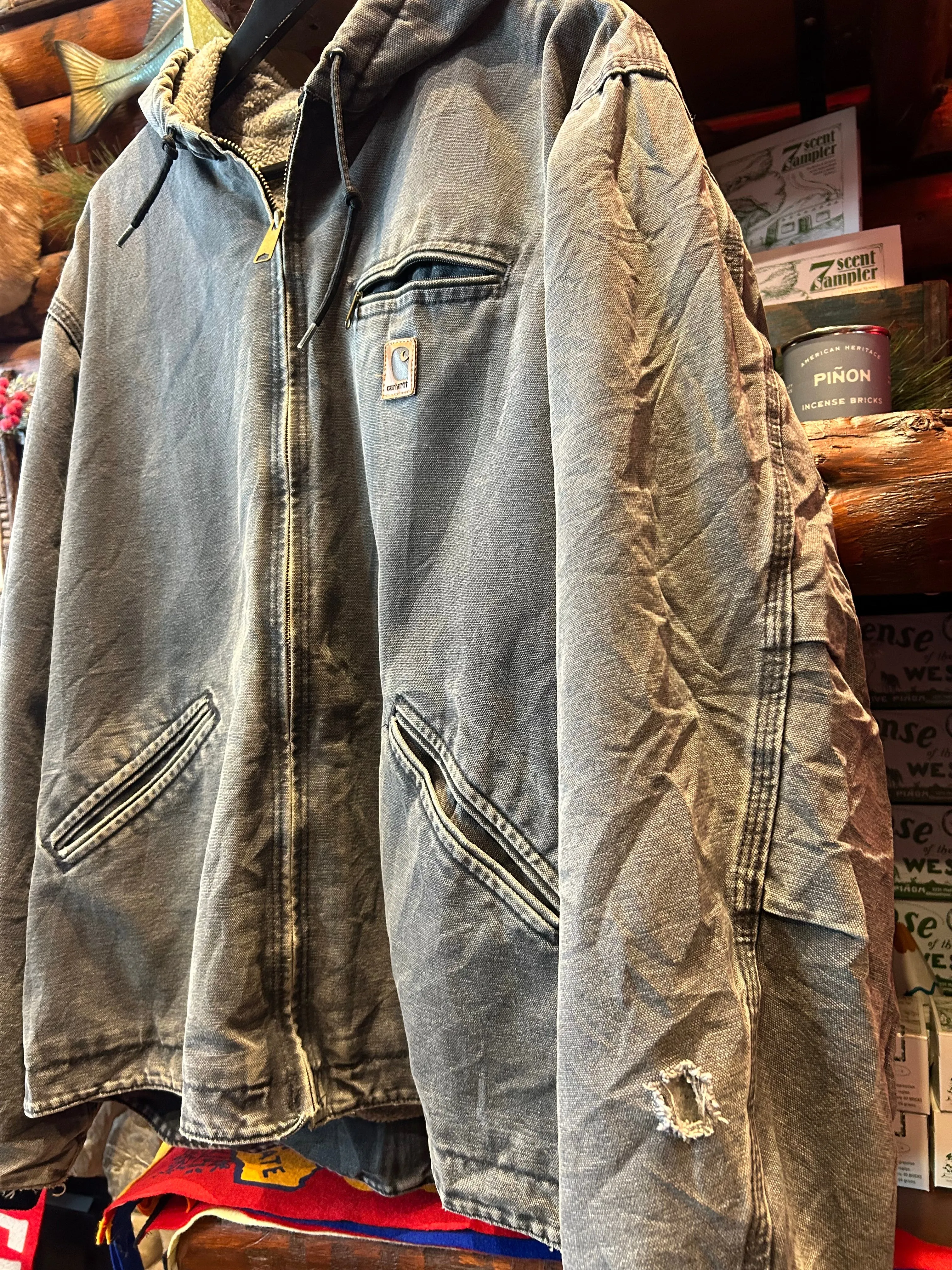 Vintage Carhartt Sherpa Lined Grey Jacket, Large