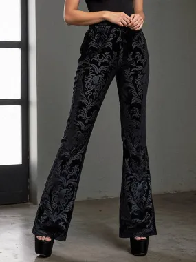Vintage Floral Gothic Velvet High Waist Skinny Flare Pants