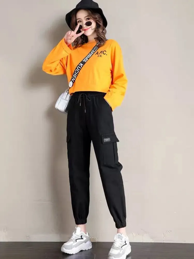 Warm Short Plush Inside Winter Cargo Pants For Women