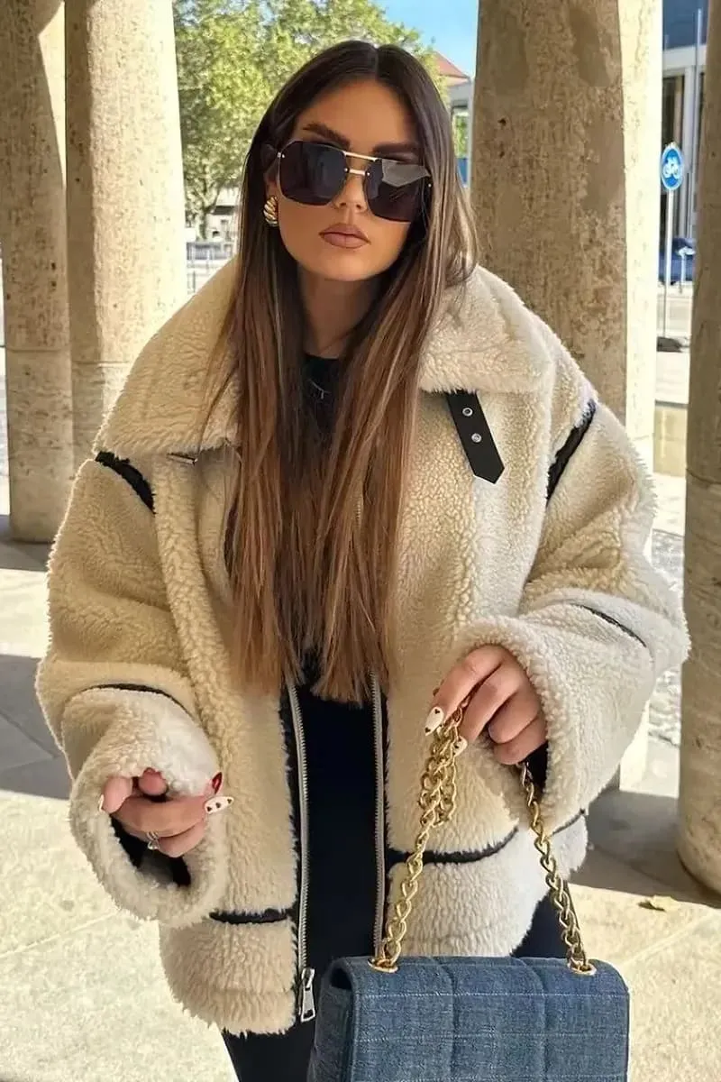 Women's White Sherpa Fleece Jacket