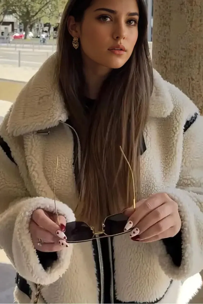 Women's White Sherpa Fleece Jacket