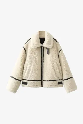 Women's White Sherpa Fleece Jacket