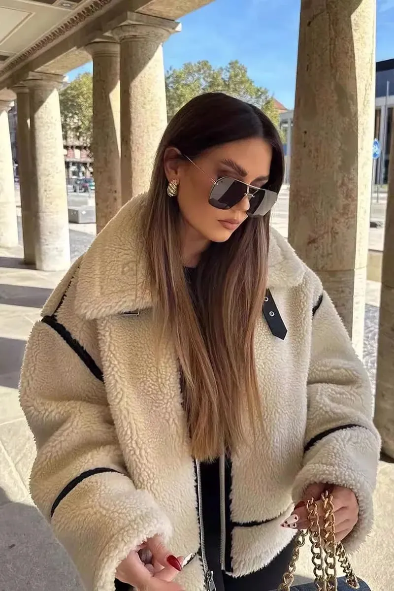 Women's White Sherpa Fleece Jacket