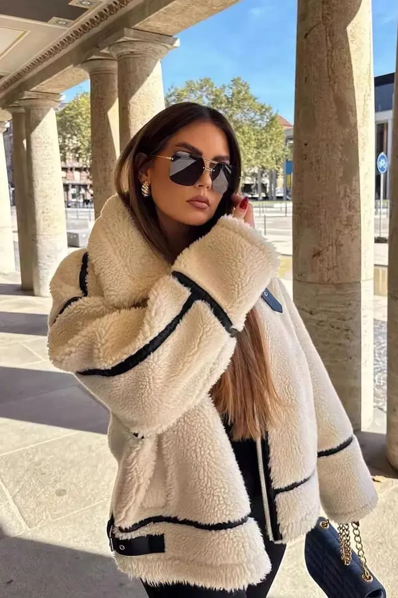 Women's White Sherpa Fleece Jacket