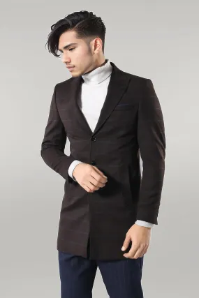 WSS Wide Pointed Collar Brown Men Coat  - Singen