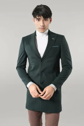 WSS Wide Pointed Collar Green Men Coat  - Singen